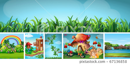 Six different scene of nature fantasy world in 67136858