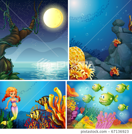 Four different scene of tropical beach at night 67136923