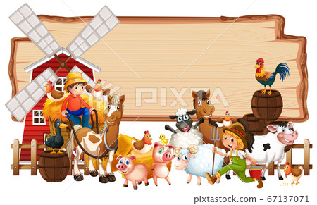 Blank wood sign with animal farm set isolated - Stock Illustration ...