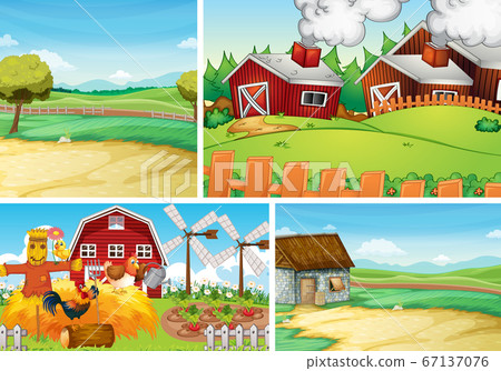 Set of farm scene cartoon style 67137076