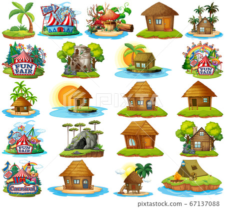 Set of different bangalows and island beach theme 67137088