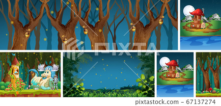 Six different scene of fantasy world with fantasy 67137274