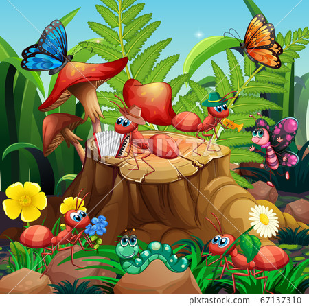 Scene with plants and insects in the garden 67137310