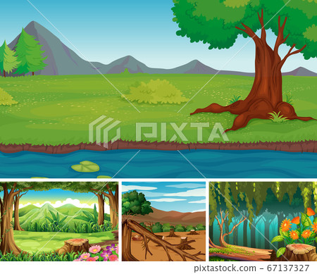 Four different nature scene of forest cartoon 67137327
