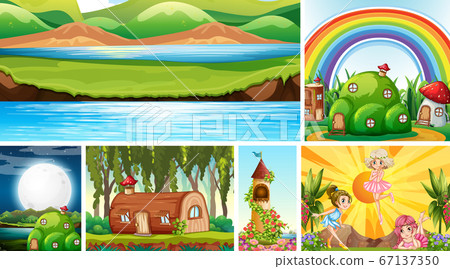 Six different scene of fantasy world with fantasy Six different scene of fantasy world with fantasy 67137350