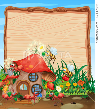 Blank wooden board in nature with animal garden 67137396