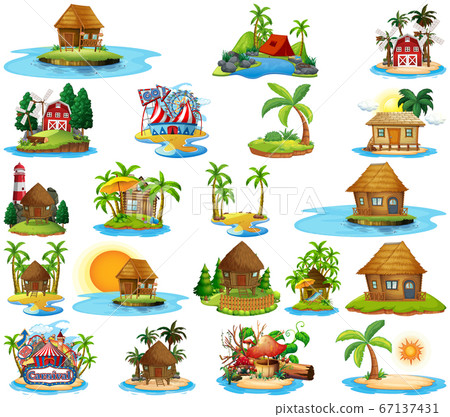 Set of different bangalows and island beach theme 67137431