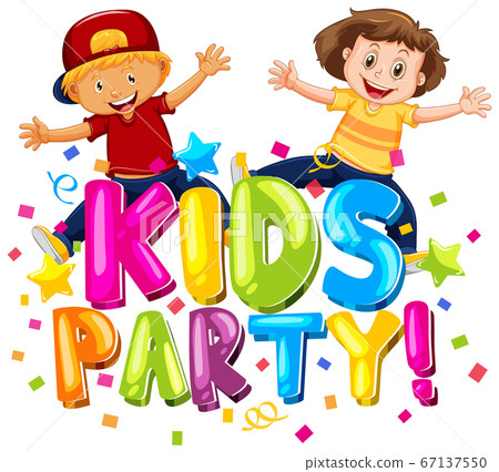Font design for word kids party with happy kids 67137550