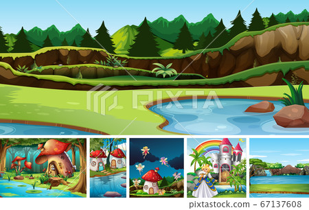 Six different scene of fantasy world with fantasy 67137608