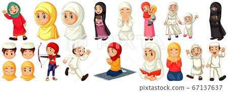 Set of different muslim people cartoon character 67137637