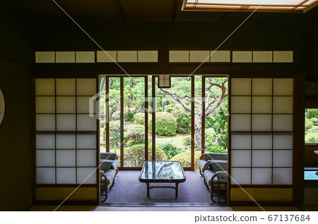 熱海建築館日式建築和園林景觀 照片素材 圖片 圖庫