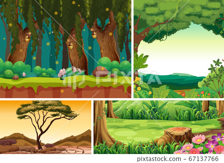 Four different nature scene of forest cartoon Four different nature scene of forest cartoon 67137766