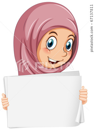 Blank sign template with muslim girl on white Blank sign template with muslim girl on white 67137811