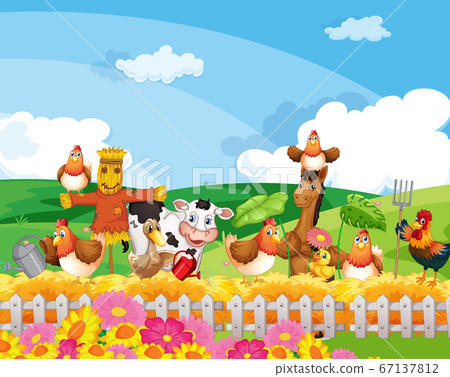 Farm scene with animal farm cartoon style Farm scene with animal farm cartoon style 67137812