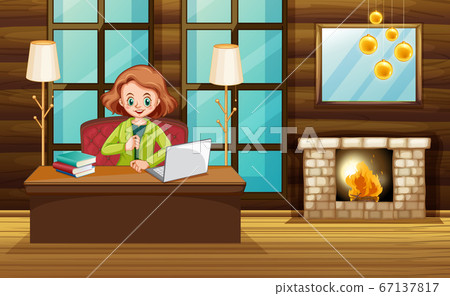 Scene with woman working on computer at home Scene with woman working on computer at home 67137817