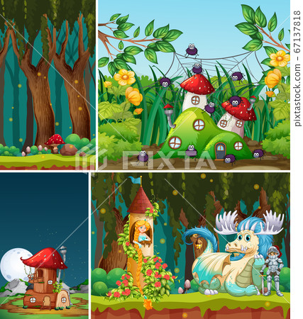 Four different scene of fantasy world with fantasy 67137818