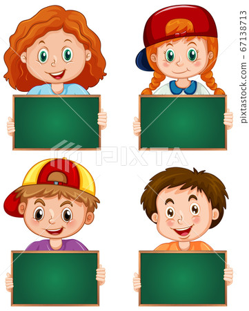 Blank sign template with happy children on white 67138713