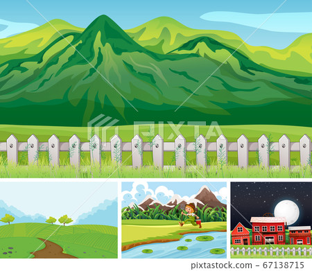 Set of different farm scenes cartoon style 67138715