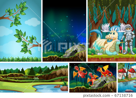 Six different scene of fantasy world with fantasy 67138716