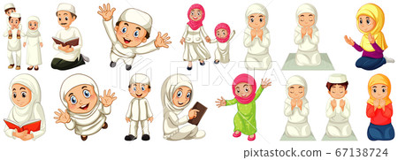 Set of different muslim people cartoon character 67138724