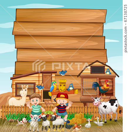 Blank wood sign in organic farm with animal farm Blank wood sign in organic farm with animal farm 67138725