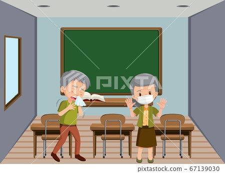 Background scene two sick people in classroom Background scene two sick people in classroom 67139030