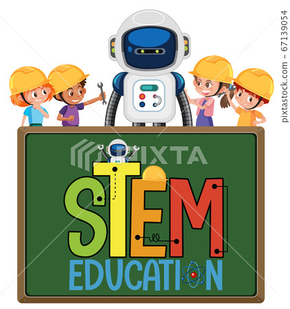 Stem education logo with kids wearing engineer and 67139054