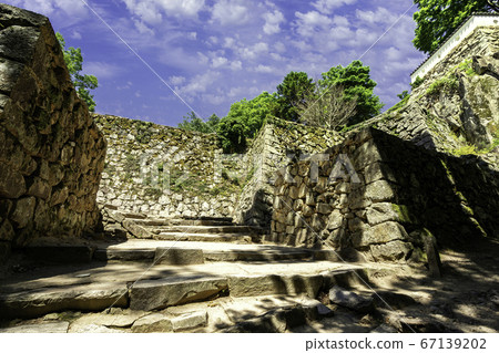 岡山縣Bitchu松山城大手門和石垣高橋市 67139202