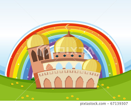 Arab beautiful mosque with rainbow background 67139307