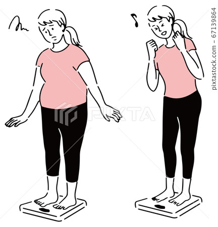 Weight scale woman lean and fat standing 67139864