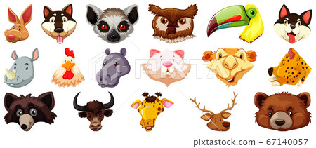 Set of different cute cartoon animals head huge 67140057