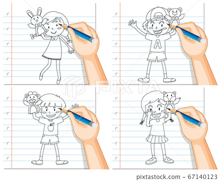 Set of hand writing of different kids playing with Set of hand writing of different kids playing with 67140123