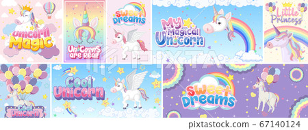 Cute unicorn banner on pastel background color Cute unicorn banner on pastel background color 67140124