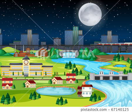 Theme night city park hometown with the moon Theme night city park hometown with the moon 67140125