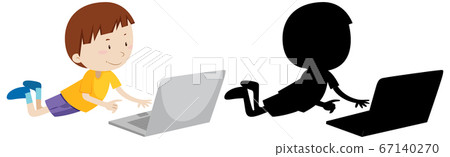Boy searching on laptop with its silhouette 67140270