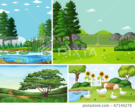 Four different scenes in nature setting cartoon Four different scenes in nature setting cartoon 67140278