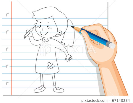Hand writing of girl holding pencil outline Hand writing of girl holding pencil outline 67140284