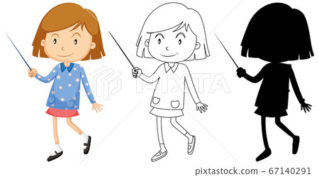 Happy girl standing position with its outline and 67140291