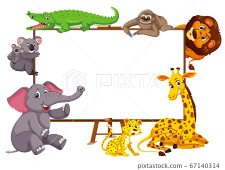 Wild Animals Cartoon Character And Blank Banner On Stock Illustration 67140314 Pixta