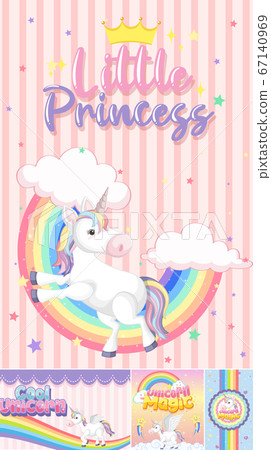 Cute unicorn banner on pastel background color 67140969