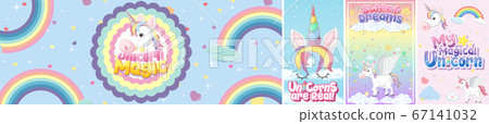Cute unicorn banner on pastel background color 67141032