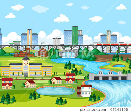 City and school and sky train bridge with dam side City and school and sky train bridge with dam side 67141196