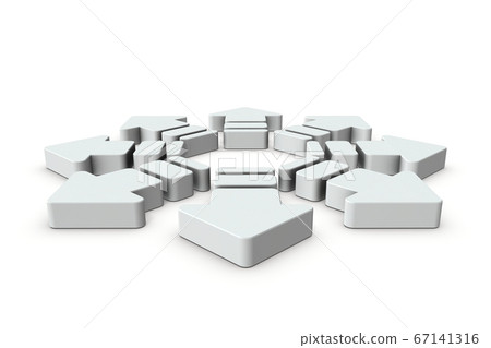 An arrow that spreads in all directions from the center. 3D illustration. An arrow that spreads in all directions from the center. 3D illustration. 67141316