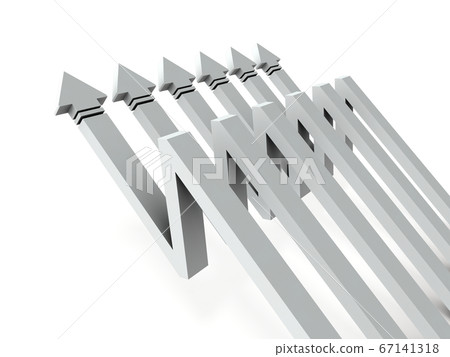 箭頭下降，然後急劇上升。 3D渲染。 67141318