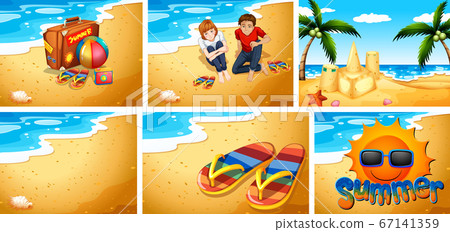 Set of sandy beach background - Stock Illustration [67141359] - PIXTA