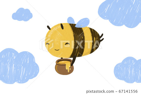 Hand drawn cute Honey Bee with clouds. Hand drawn character Hand drawn cute Honey Bee with clouds. Hand drawn character 67141556