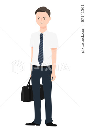 Illustration of a man in a suit wearing a short-sleeved Y-shirt in the summer. 67141561