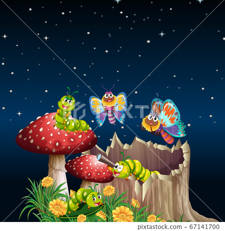 Butterflies and worms living in the garden scene-插圖素材 [67141700] - PIXTA圖庫