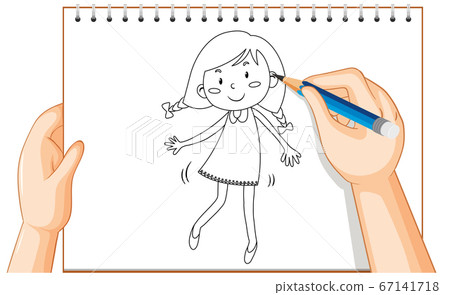 Hand drawing of cute girl cartoon 67141718