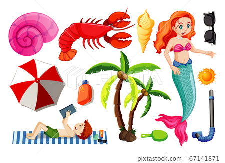 Set of mermaid and summer icon cartoon style on Set of mermaid and summer icon cartoon style on 67141871